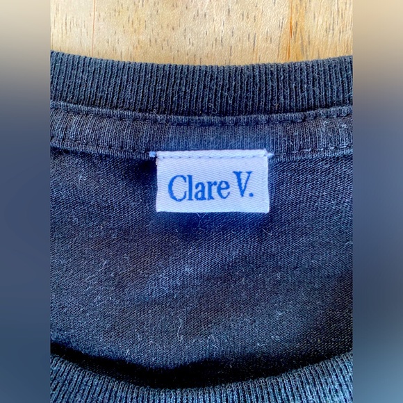 Clare V cotton black iconic OUI top with black ruffle sleeves. - Picture 6 of 6